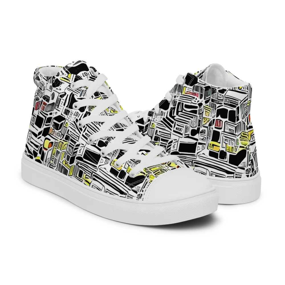 Monochrome Motion on Men's High Top Canvas Shoes — Right