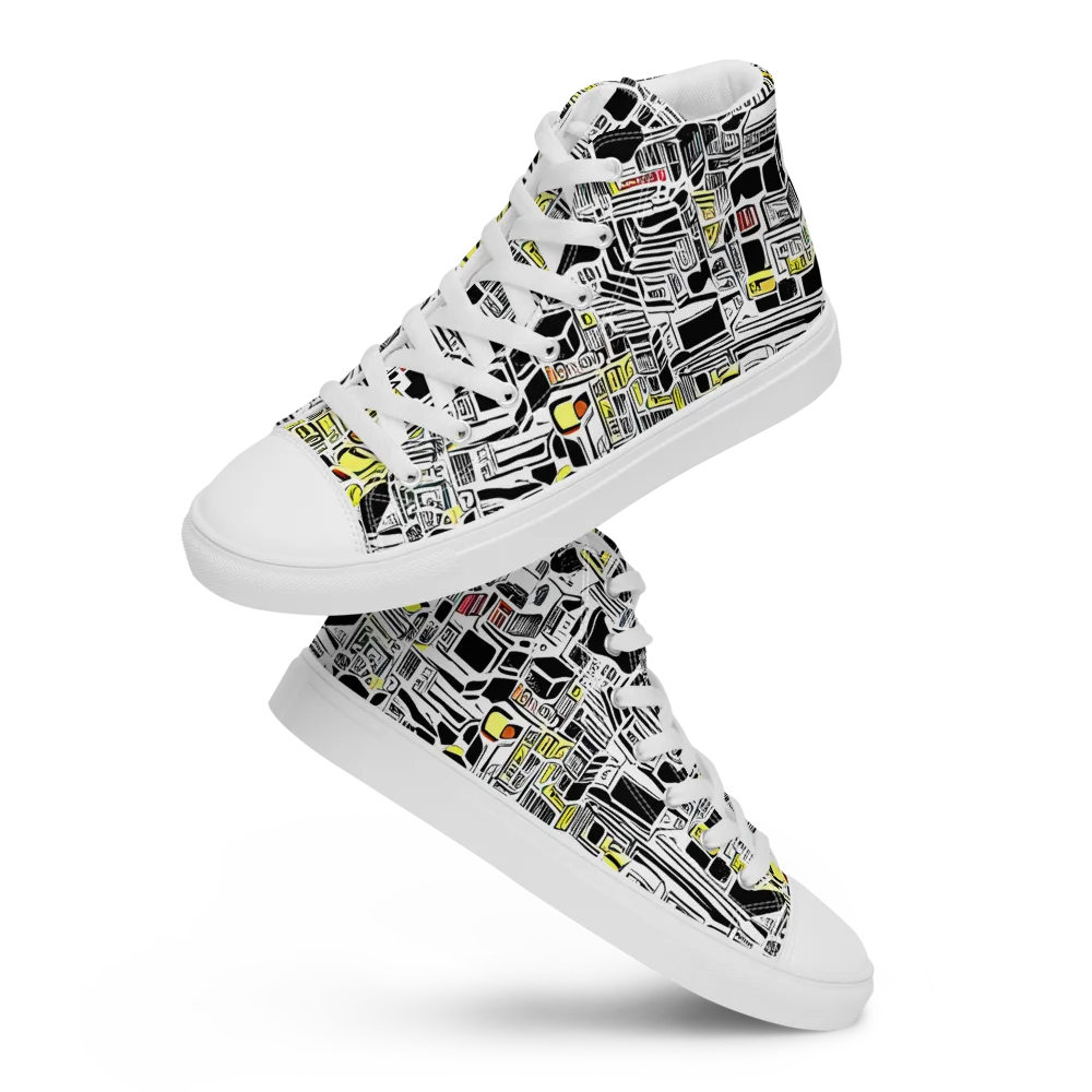 Monochrome Motion on Men's High Top Canvas Shoes — Front