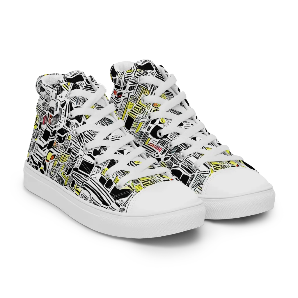 Monochrome Motion on Women's High Top Canvas Shoes — Right Front