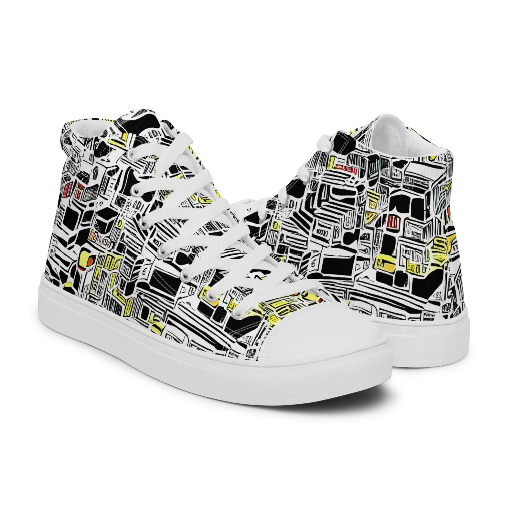 Monochrome Motion on Women's High Top Canvas Shoes — Right