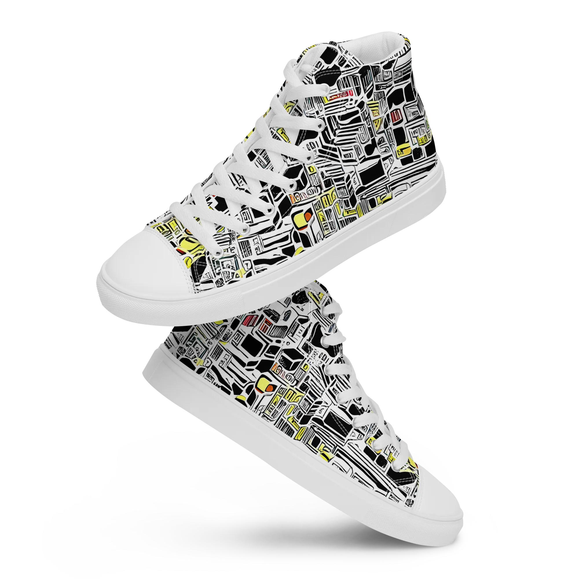 Monochrome Motion on Women's High Top Canvas Shoes — Front