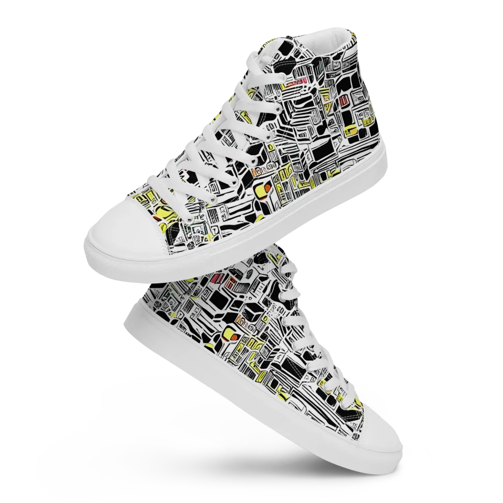 Monochrome Motion on Women's High Top Canvas Shoes — Front