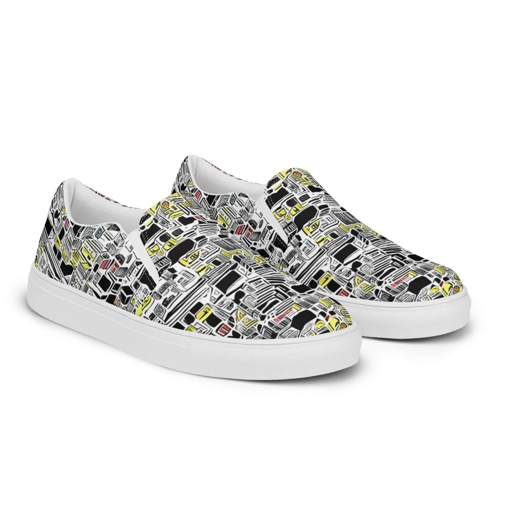 Monochrome Motion on Men's Slip-On Canvas Shoes — Right Front