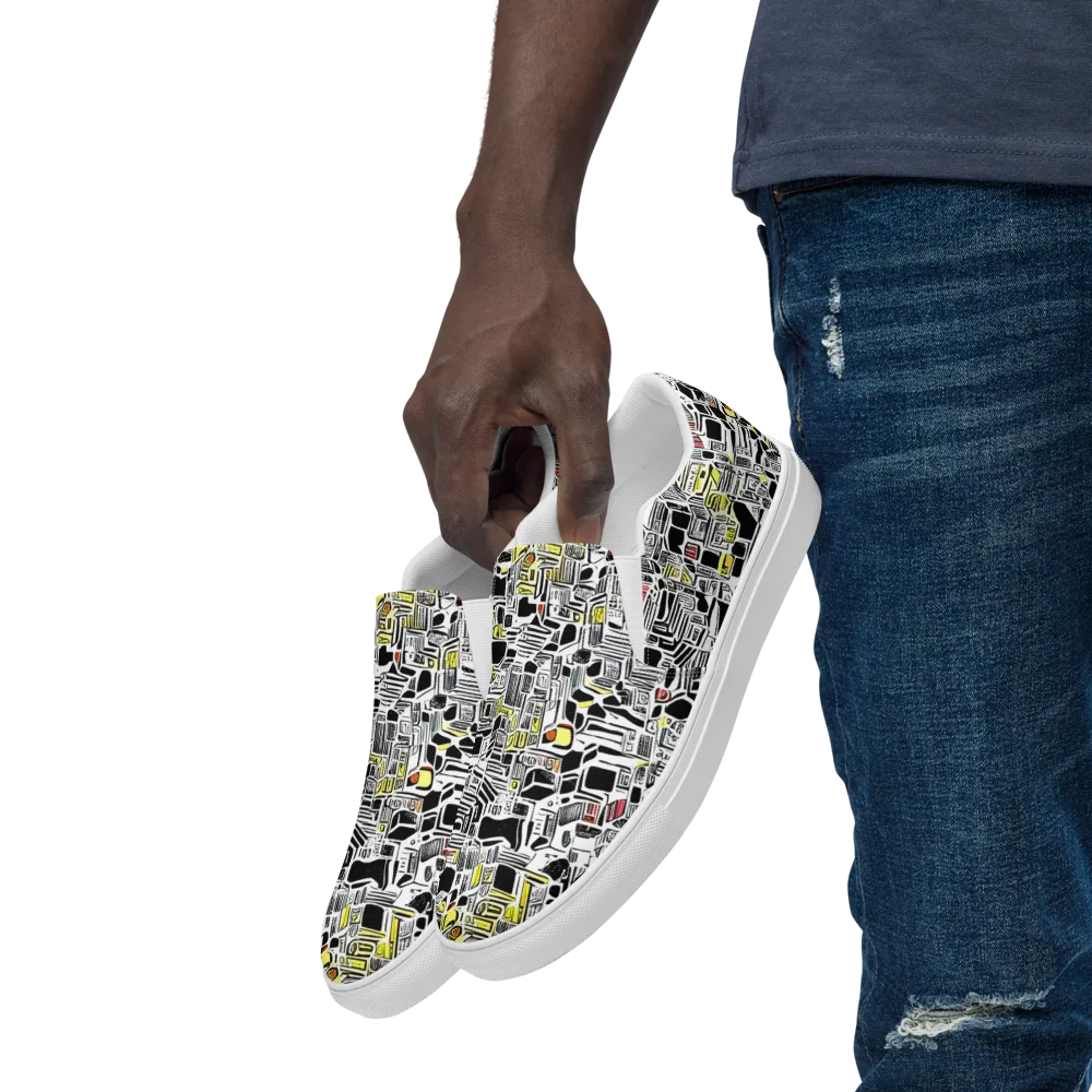 Monochrome Motion on Men's Slip-On Canvas Shoes — Left Front