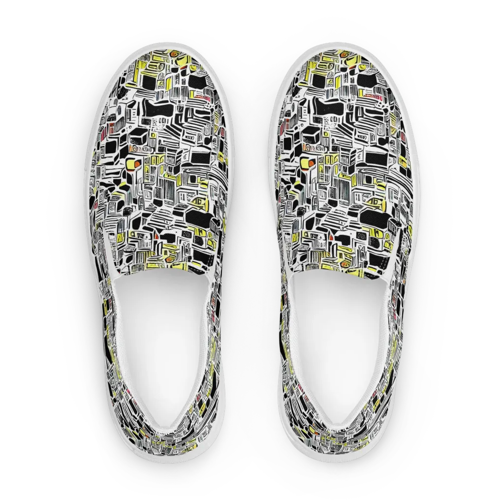 Monochrome Motion on Women's Slip-On Canvas Shoes — Front