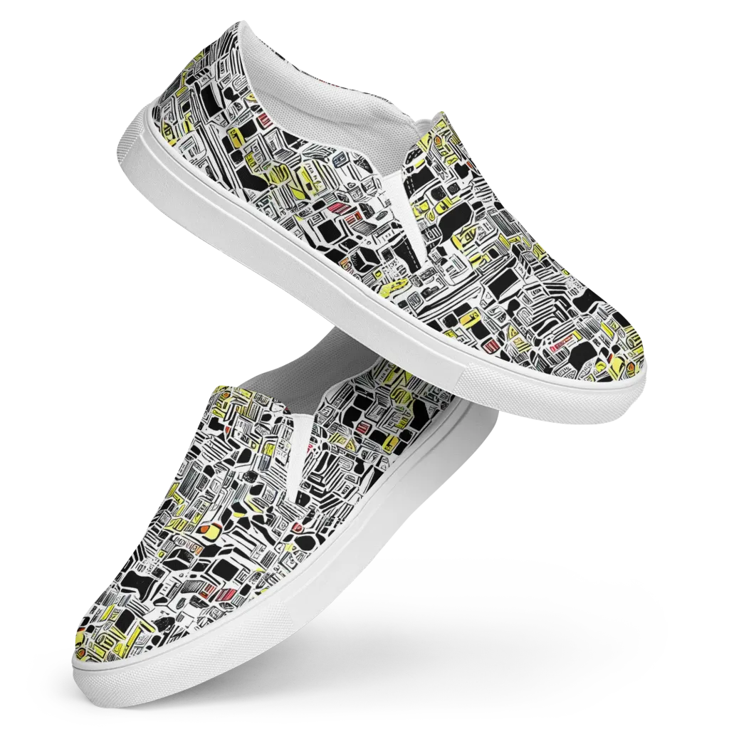 Monochrome Motion on Women's Slip-On Canvas Shoes — Front