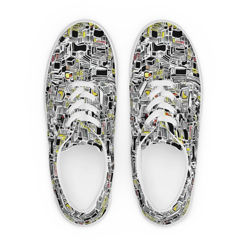 Monochrome Motion on Men's Lace-Up Canvas Shoes — Front