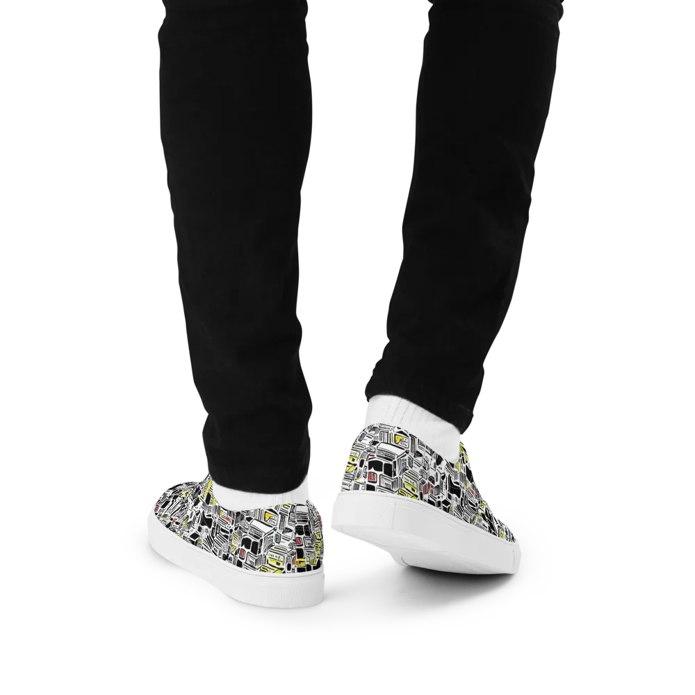 Monochrome Motion on Men's Lace-Up Canvas Shoes — Back