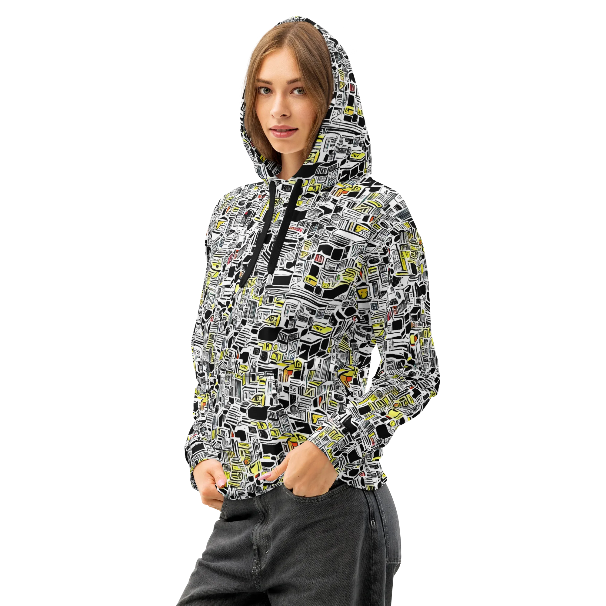 Monochrome Motion on Cotton Hoodie — Left Front