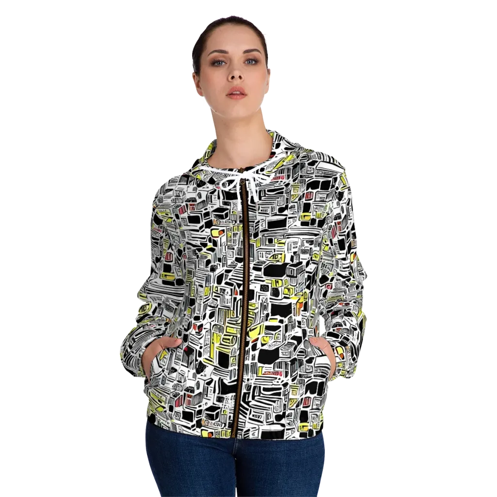 Monochrome Motion on Women's Full-Zip Hoodie — Front On Person