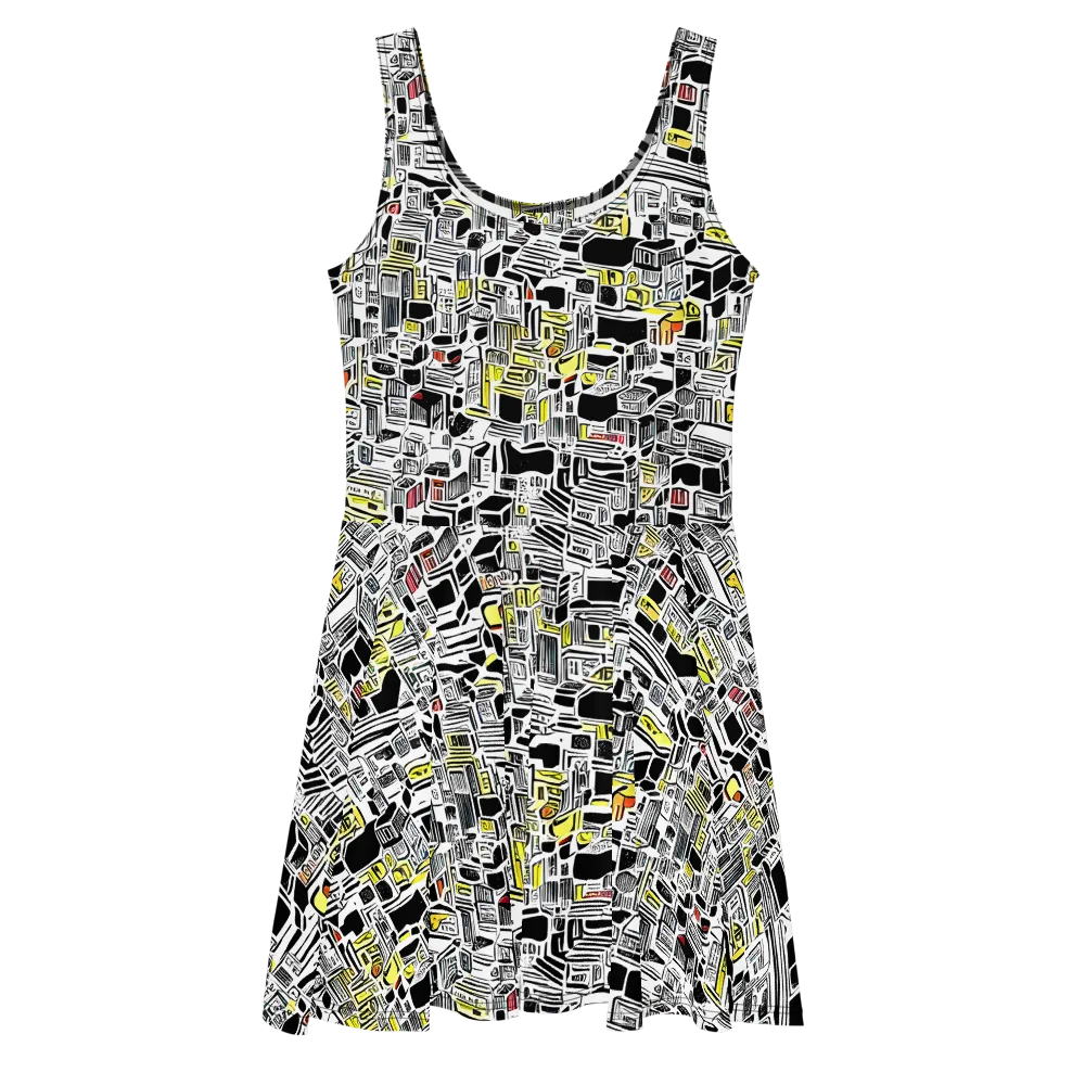 Monochrome Motion on Skater Dress — Front