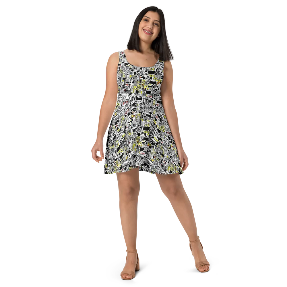 Monochrome Motion on Skater Dress — Front