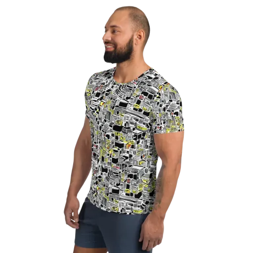 Monochrome Motion on a Men's Athletic T-Shirt