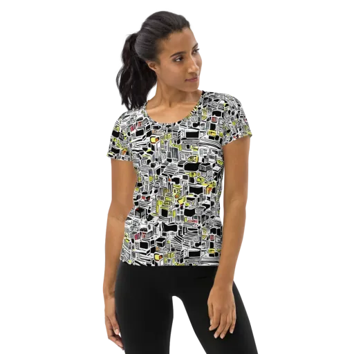 Monochrome Motion on a Women's Athletic T-Shirt