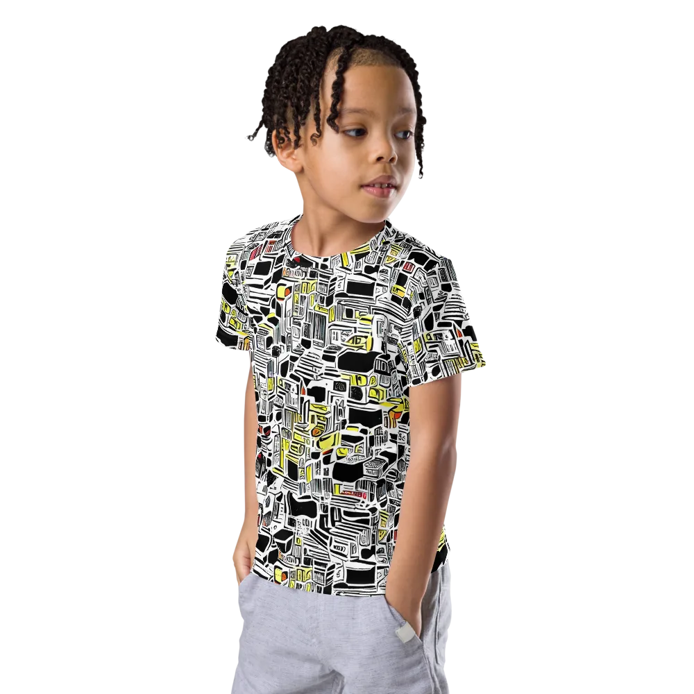 Monochrome Motion on Kids Crew Neck T-Shirt — Left Front