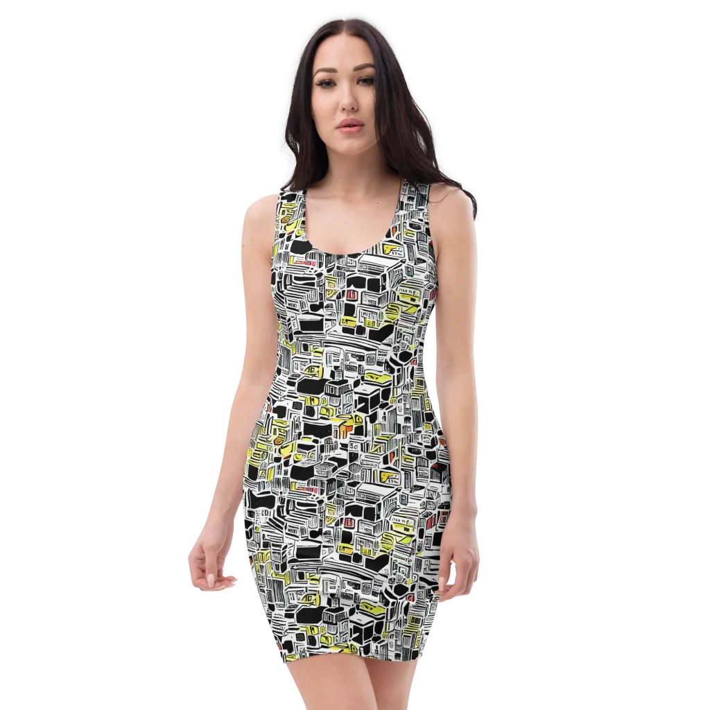 Monochrome Motion on Bodycon Dress — Front