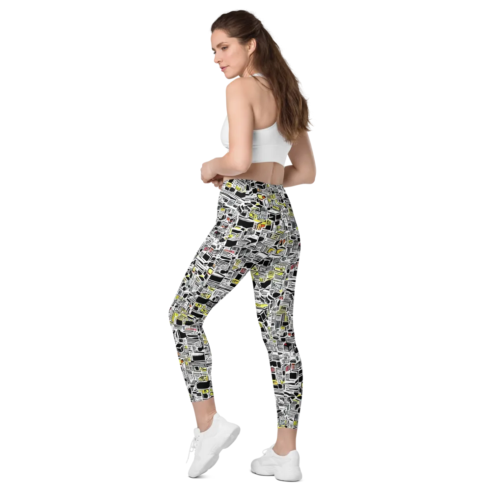 Monochrome Motion on Leggings with Pockets — Left Back