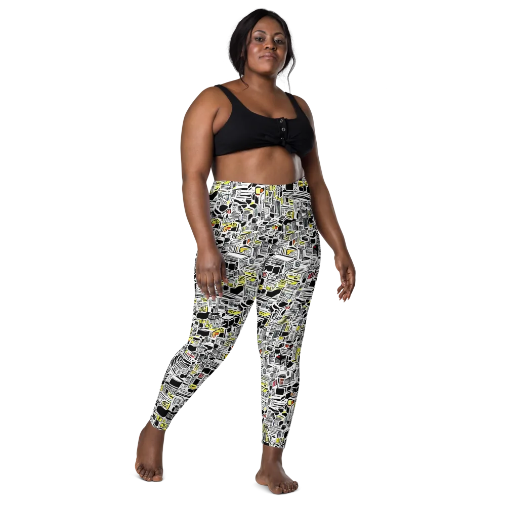 Monochrome Motion on Leggings with Pockets — Front