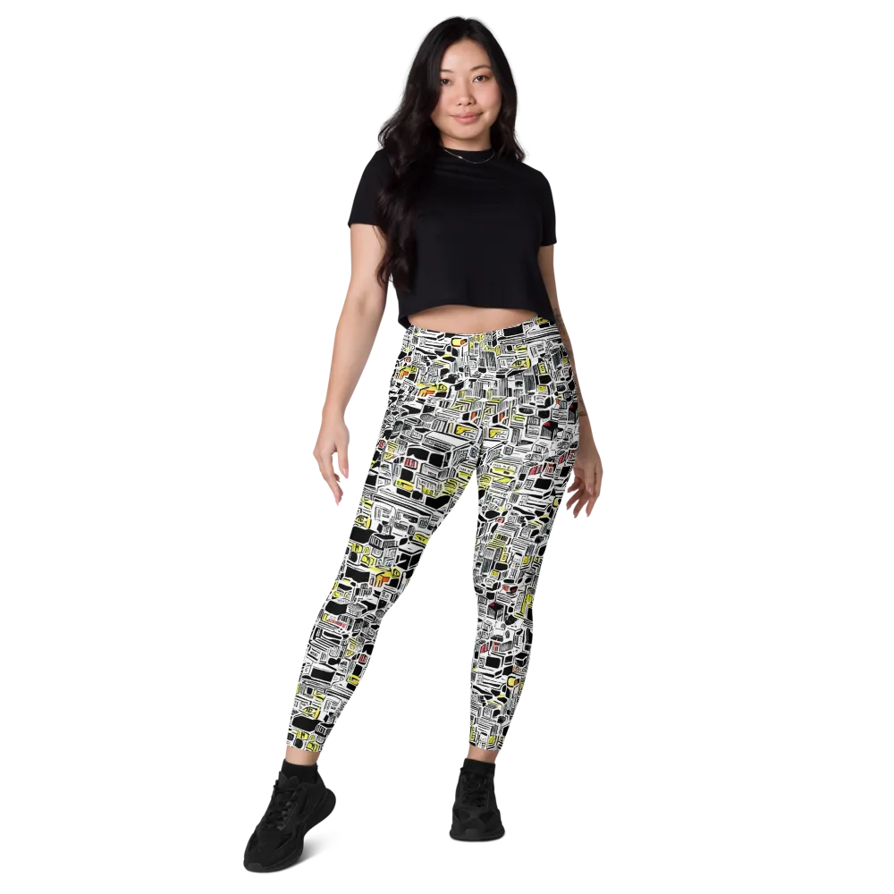 Monochrome Motion on Leggings with Pockets — Front