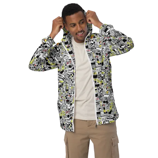 Monochrome Motion on a Men's Windbreaker