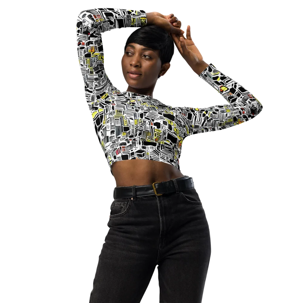 Monochrome Motion on Long Sleeve Crop Top — Front