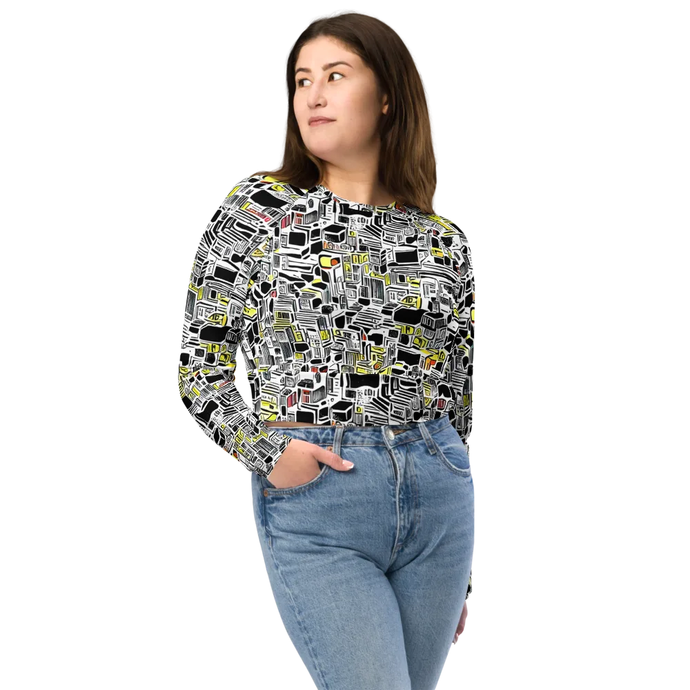 Monochrome Motion on Long Sleeve Crop Top — Front