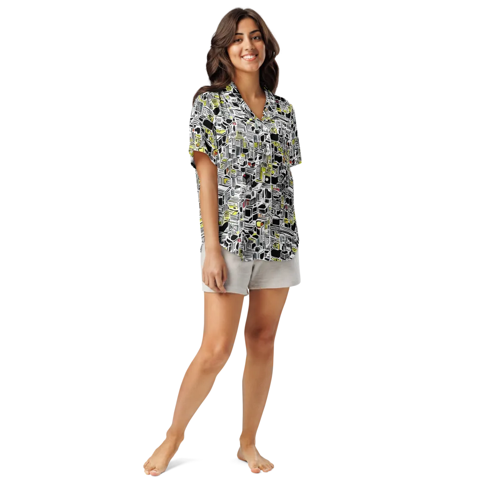 Monochrome Motion on Women's Short Sleeve Pajama Top — Front