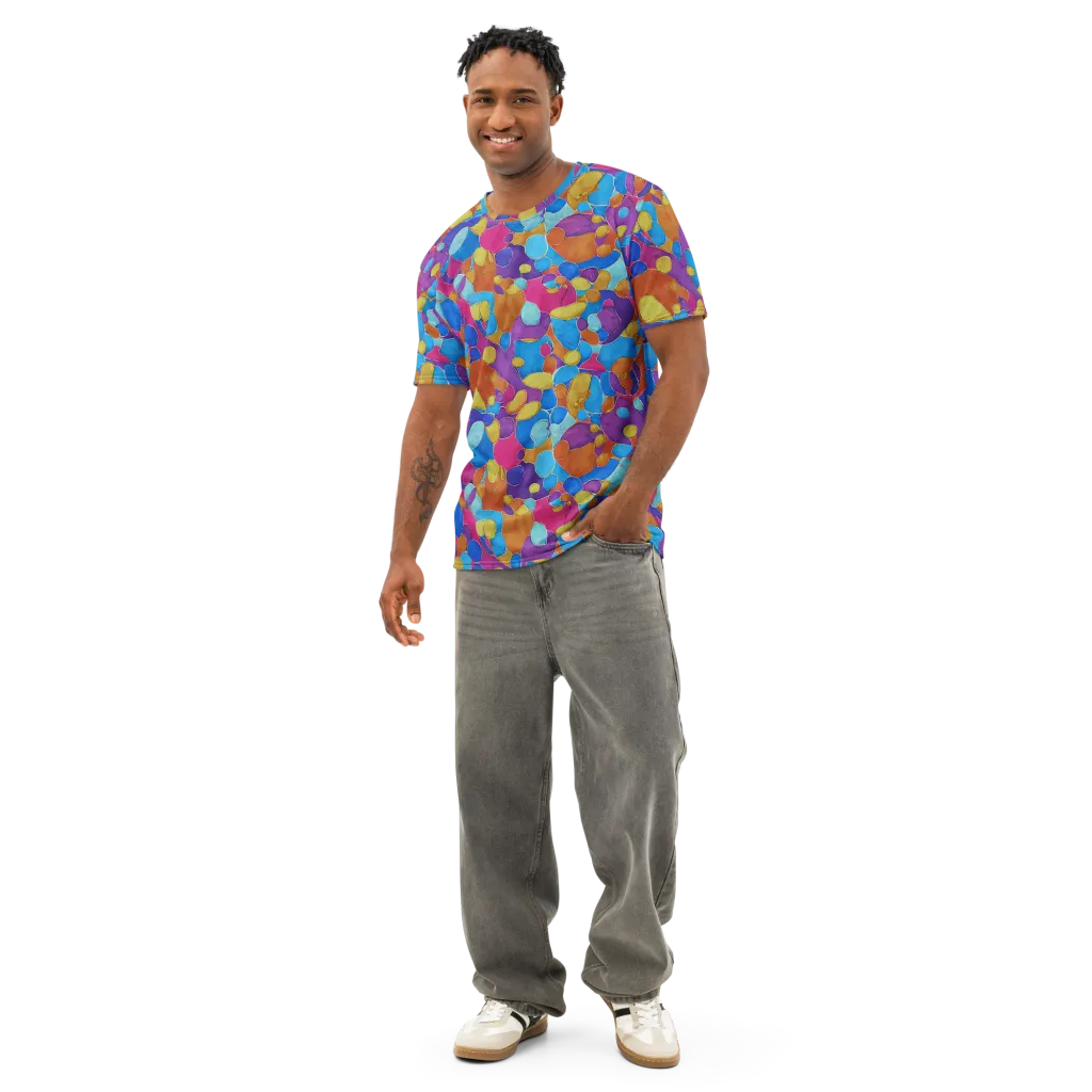 Neon Riverstones on Men's Cotton Crew Neck T-Shirt — Front