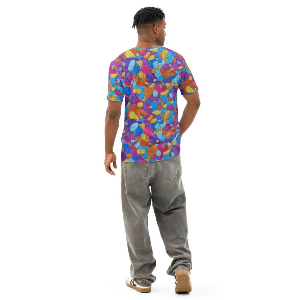 Neon Riverstones on Men's Cotton Crew Neck T-Shirt — Back