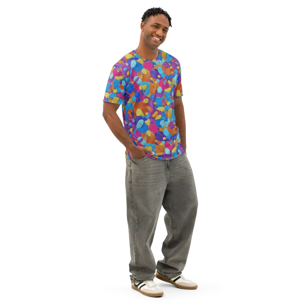 Neon Riverstones on Men's Cotton Crew Neck T-Shirt — Right Front