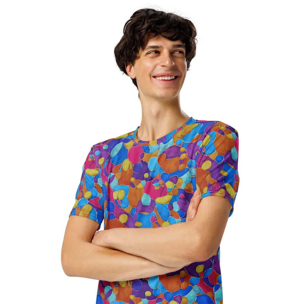 Neon Riverstones on Men's Crew Neck T-Shirt — Left Front