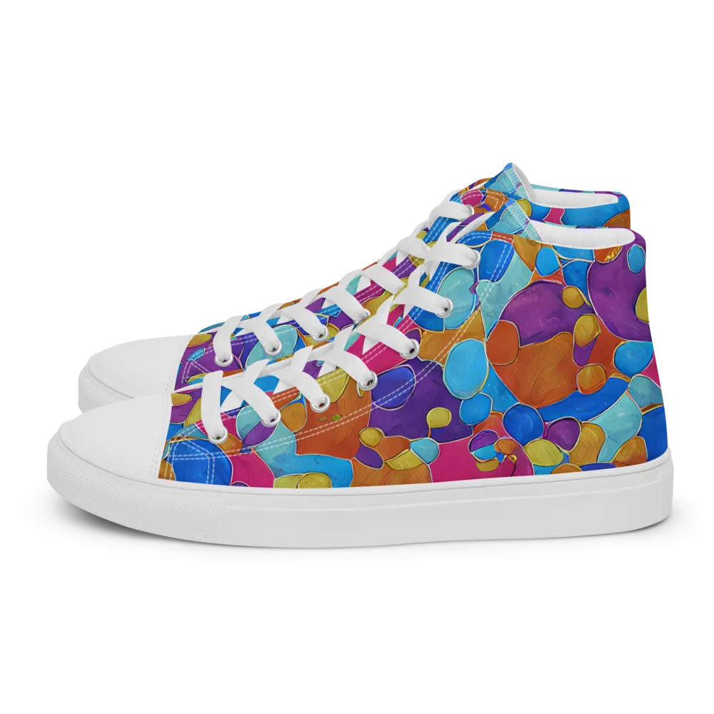 Neon Riverstones on Men's High Top Canvas Shoes — Left