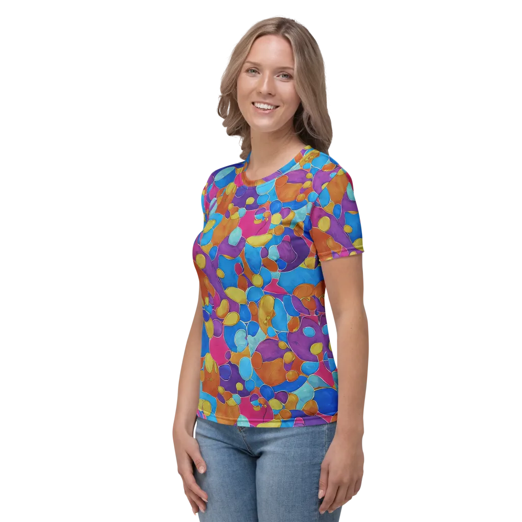 Neon Riverstones on Women's Crew Neck T-Shirt — Left