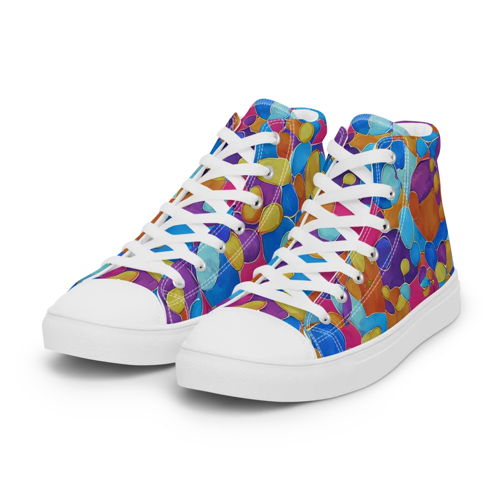 Neon Riverstones on Women's High Top Canvas Shoes — Left Front