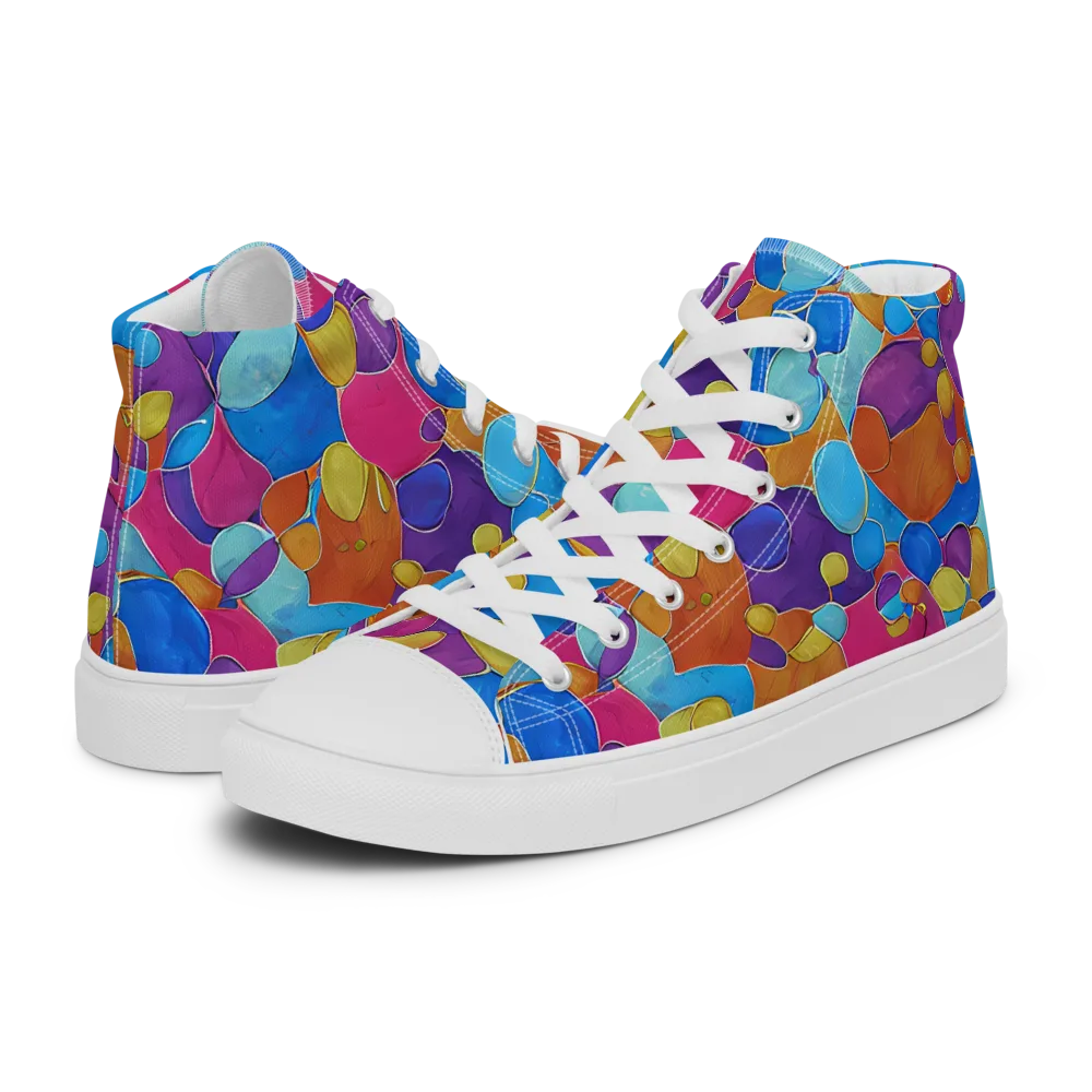 Neon Riverstones on Women's High Top Canvas Shoes — Left