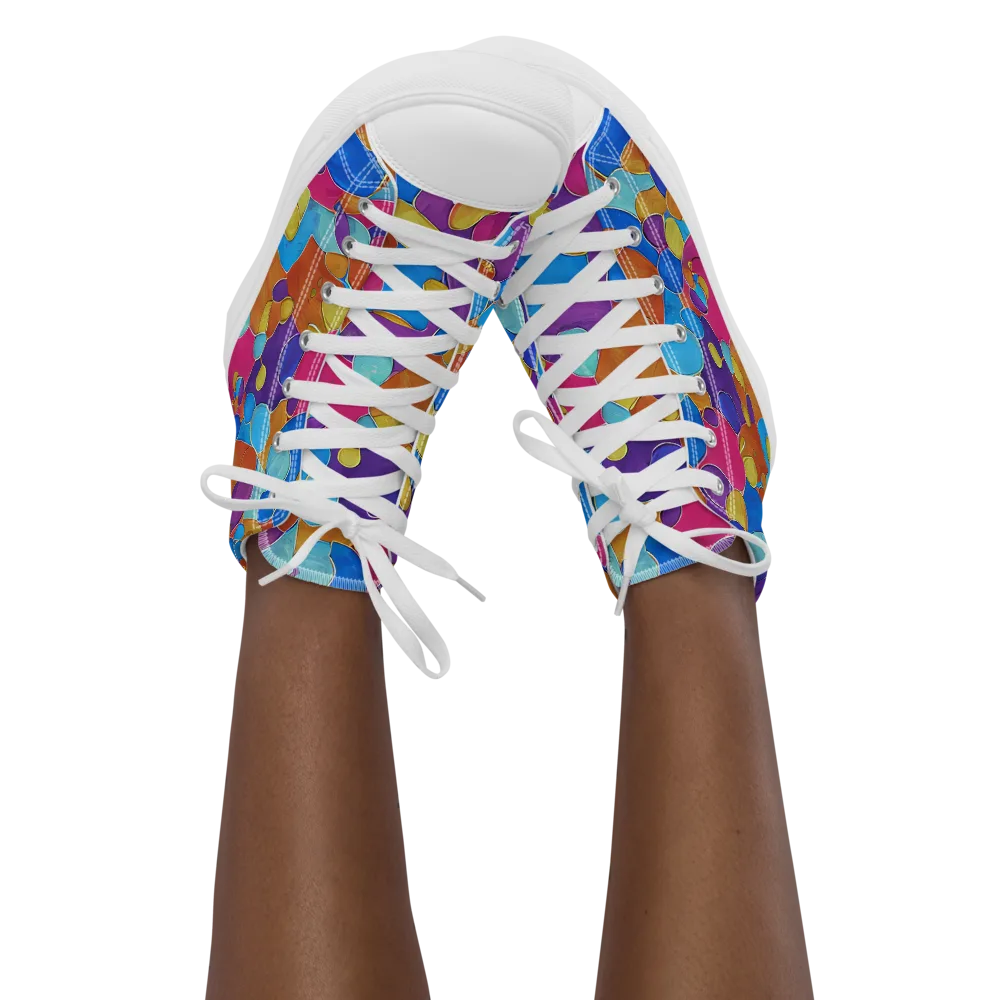 Neon Riverstones on Women's High Top Canvas Shoes — Front