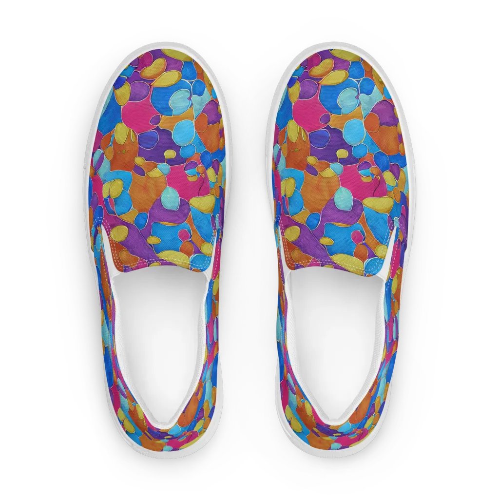 Neon Riverstones on Men's Slip-On Canvas Shoes — Front