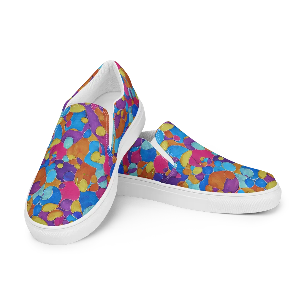 Neon Riverstones on Men's Slip-On Canvas Shoes — Left Front