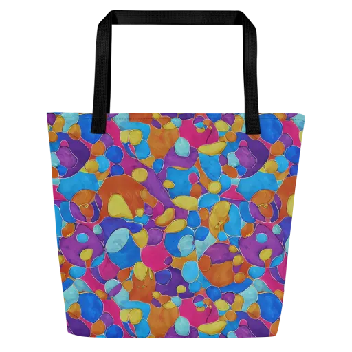 Neon Riverstones on a Large Tote Bag W/ Pocket