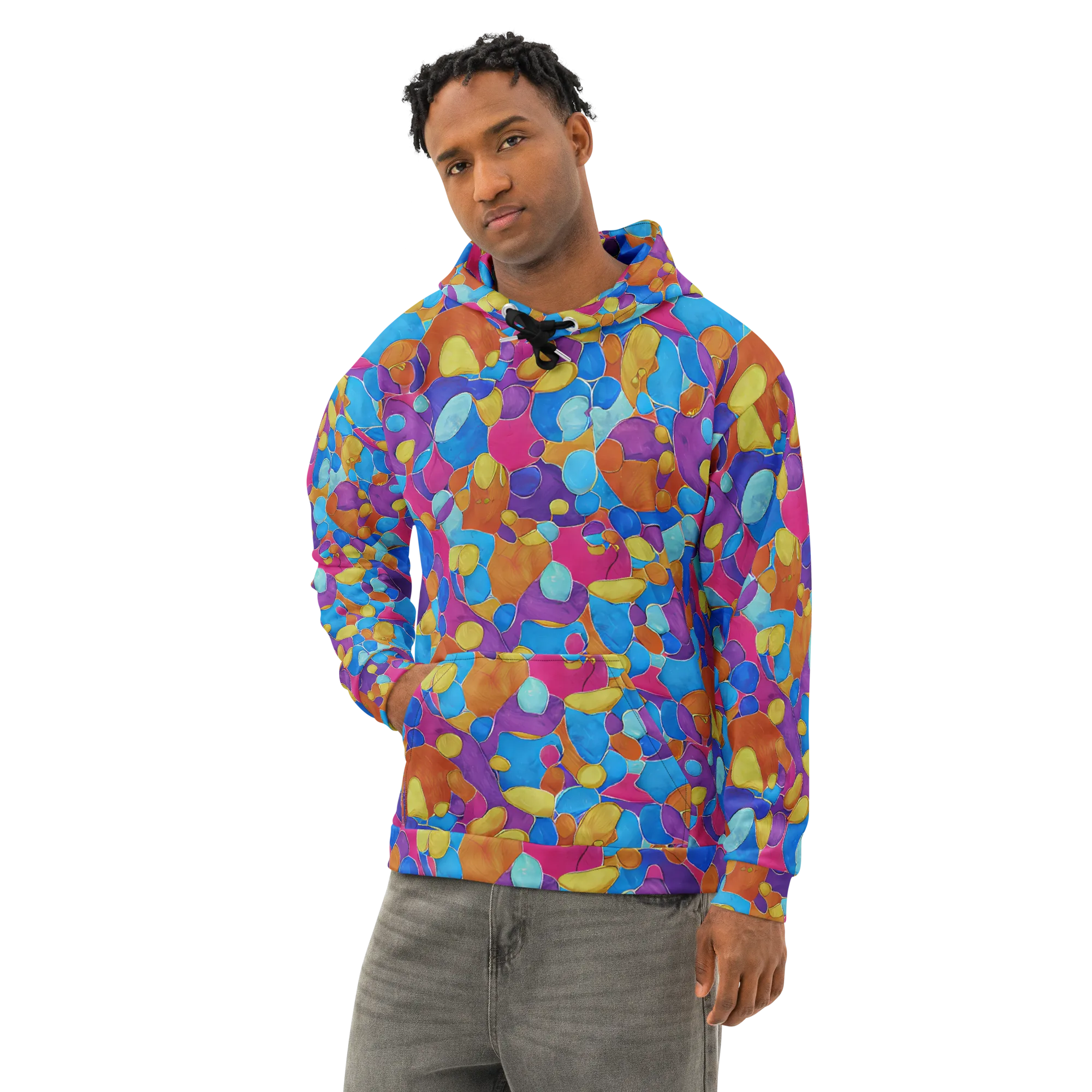 Neon Riverstones on Cotton Hoodie — Left Front