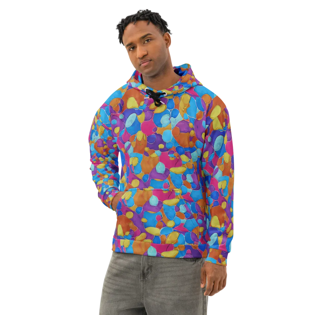 Neon Riverstones on Cotton Hoodie — Left Front