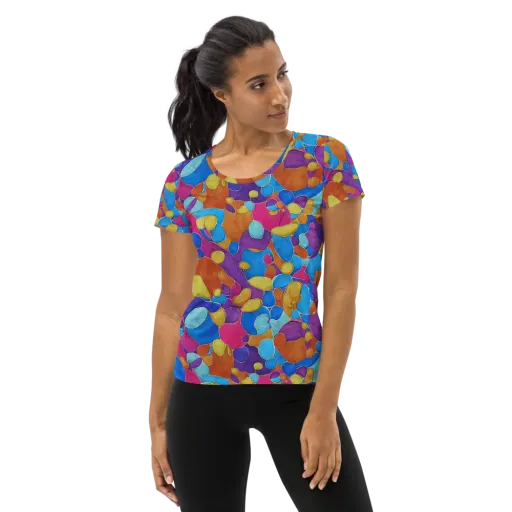 Neon Riverstones on a Women's Athletic T-Shirt