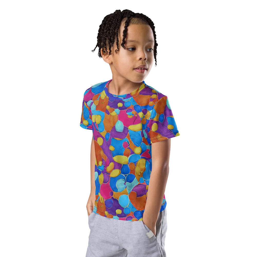 Neon Riverstones on Kids Crew Neck T-Shirt — Left Front