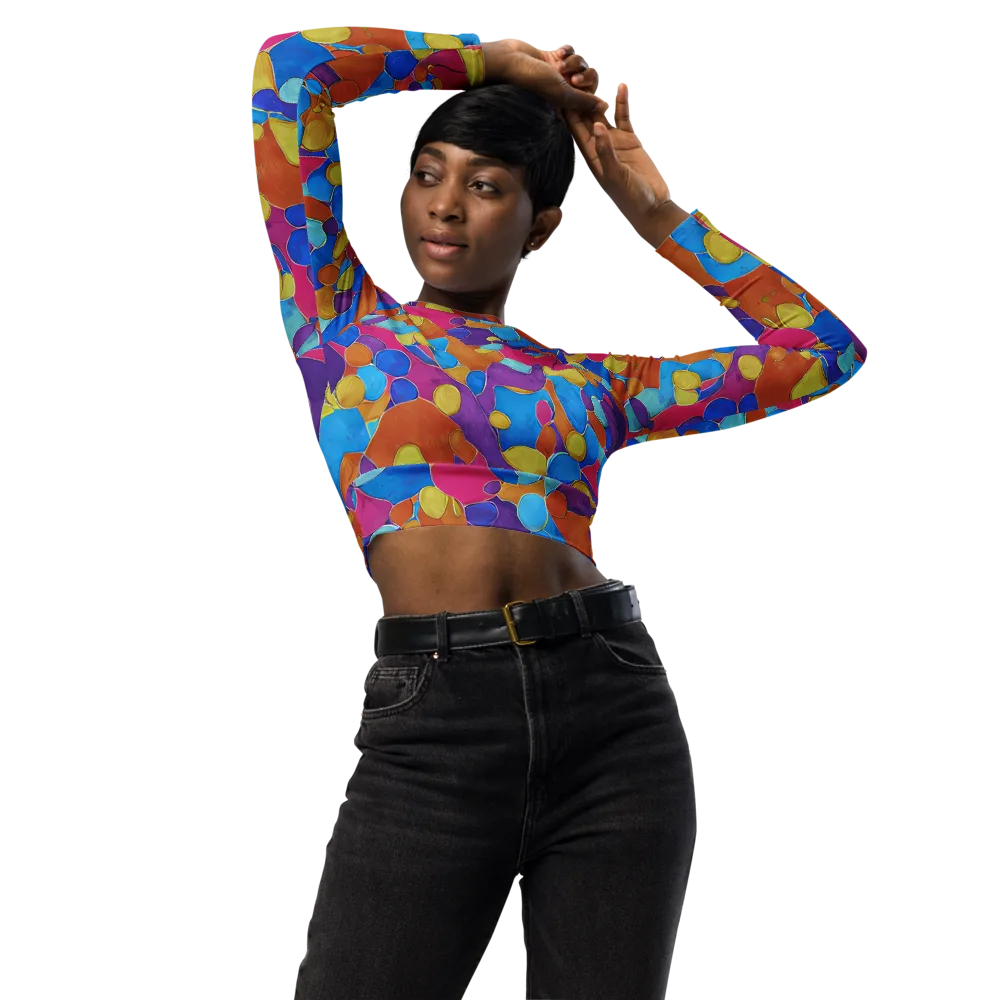 Neon Riverstones on Long Sleeve Crop Top — Front