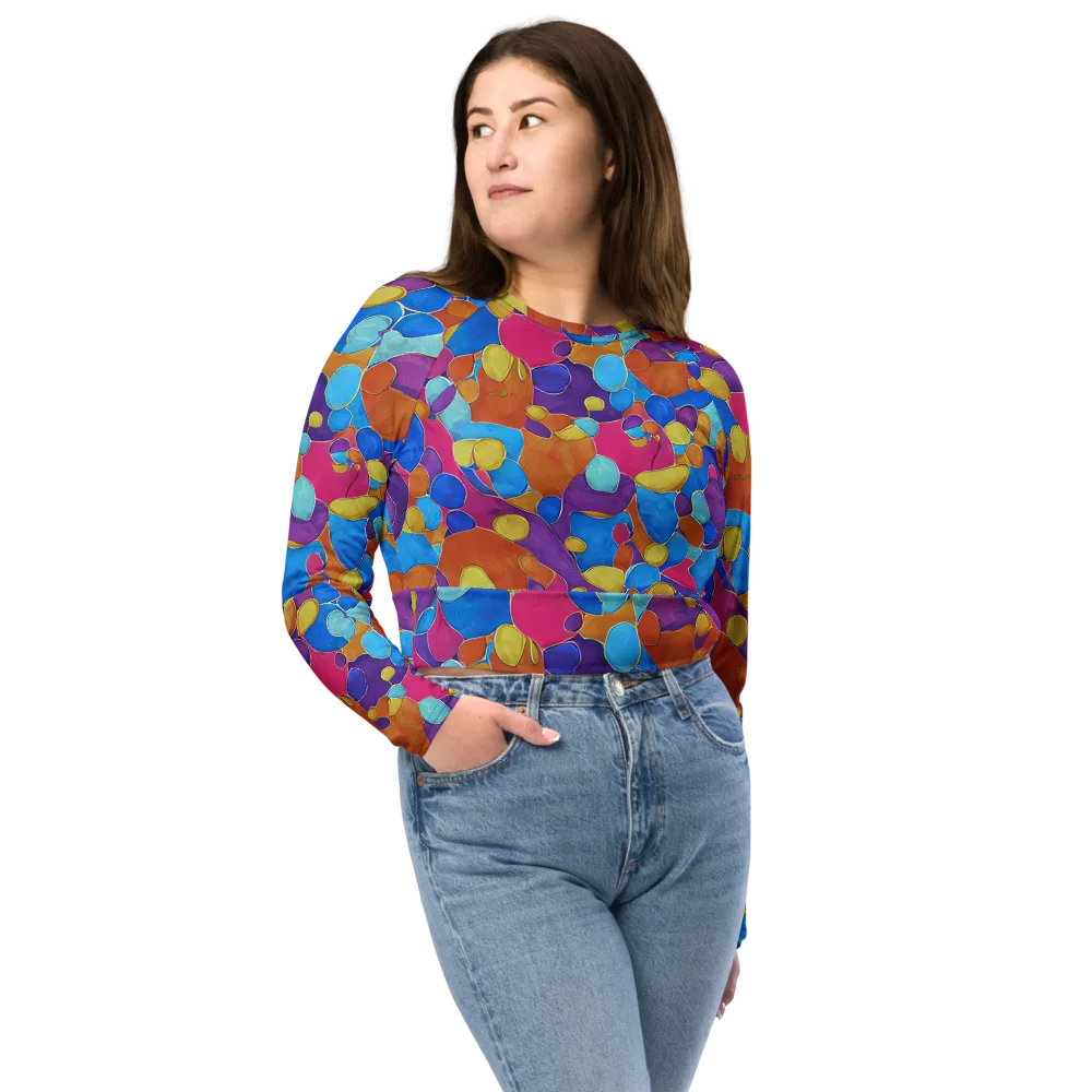 Neon Riverstones on Long Sleeve Crop Top — Front