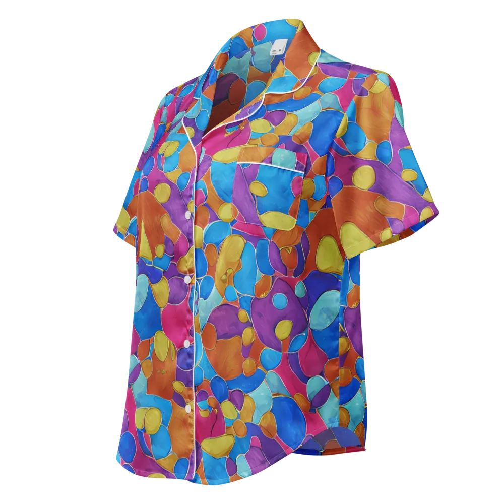 Neon Riverstones on Women's Short Sleeve Pajama Top — Left Front