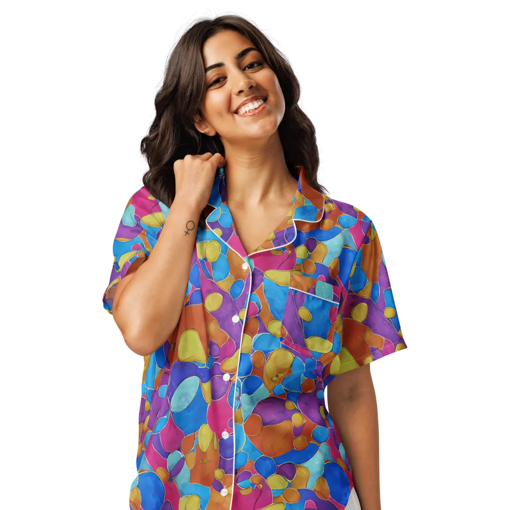 Neon Riverstones on Women's Short Sleeve Pajama Top — Front