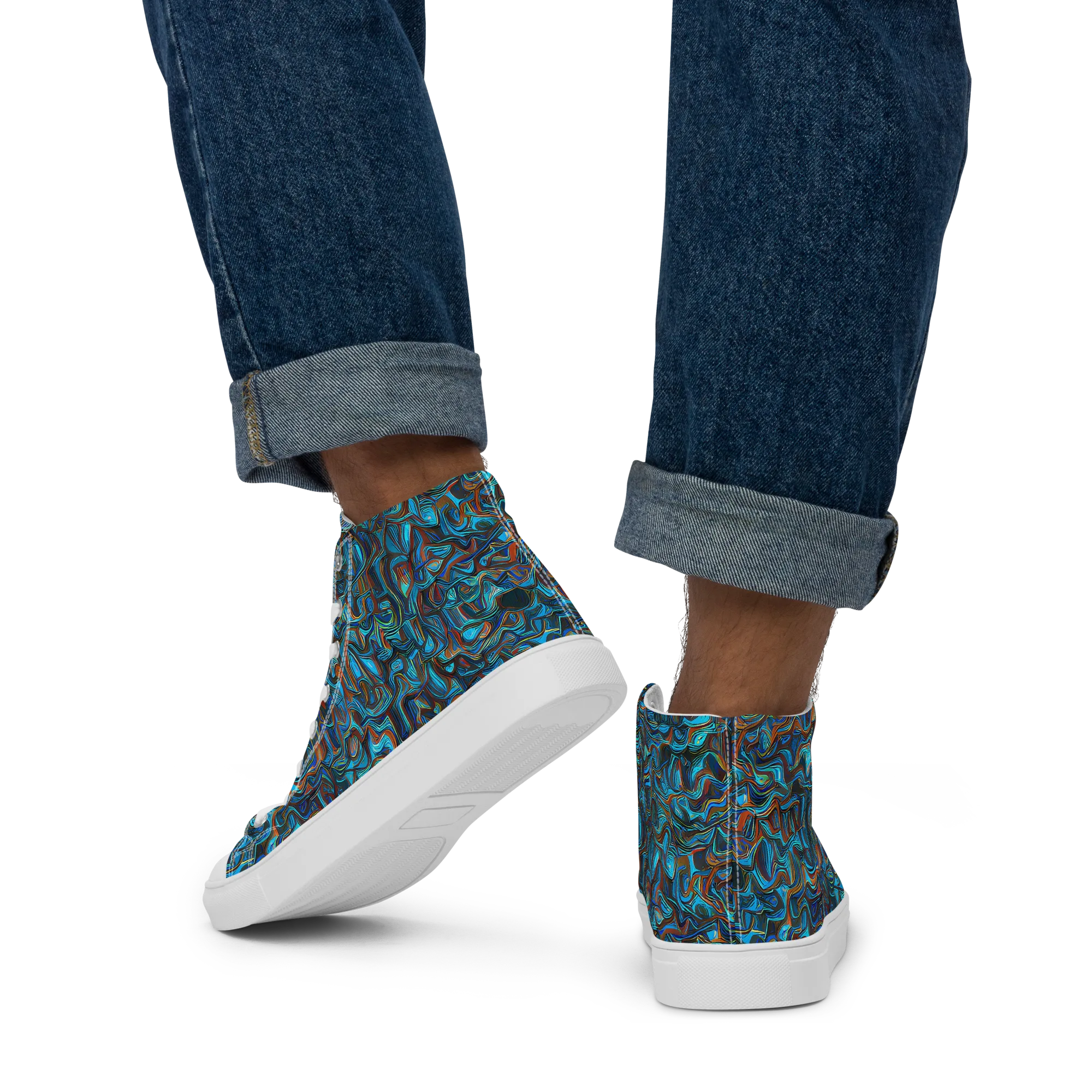 Copper Tide on Men's High Top Canvas Shoes — Back