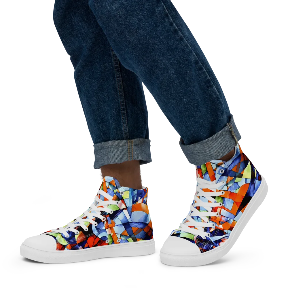 Cubist Current on Men's High Top Canvas Shoes — Left