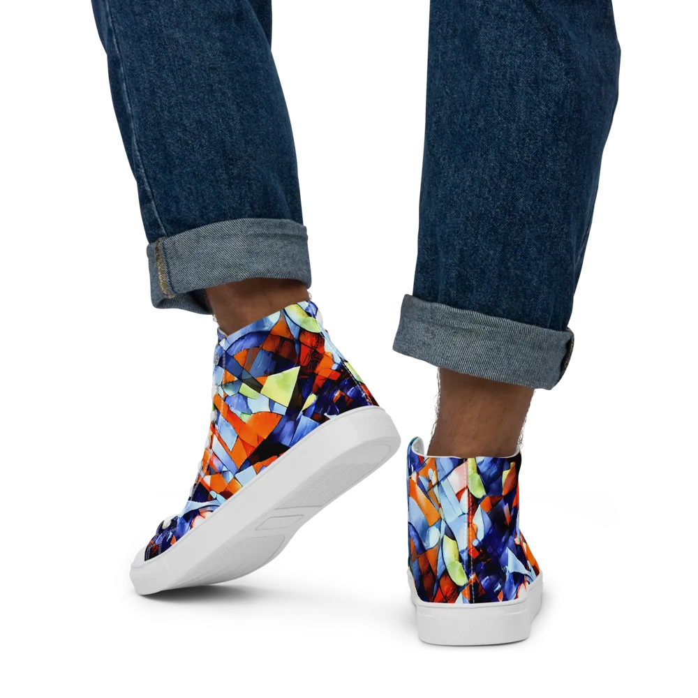 Cubist Current on Men's High Top Canvas Shoes — Back